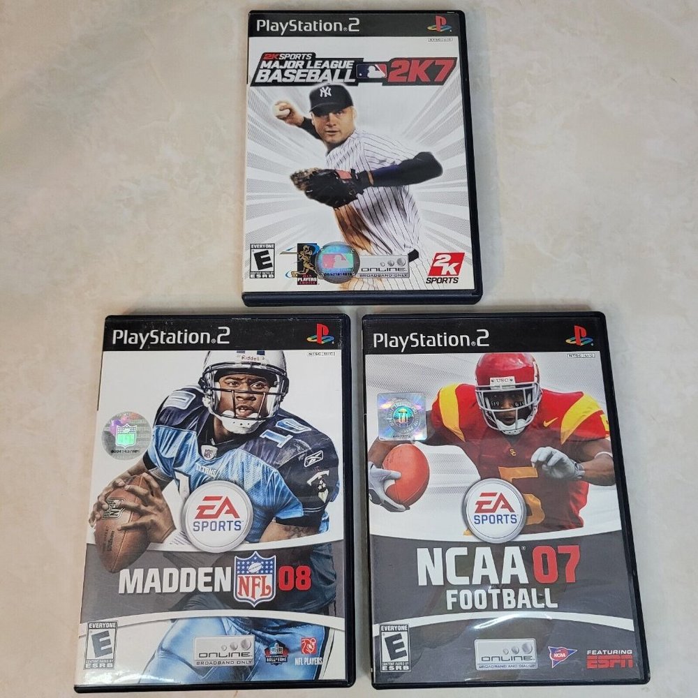 Lot of 3 - Sony PS2 Sports Bundle MLB 2K7 NCAA Football 07, NFL Madden 08